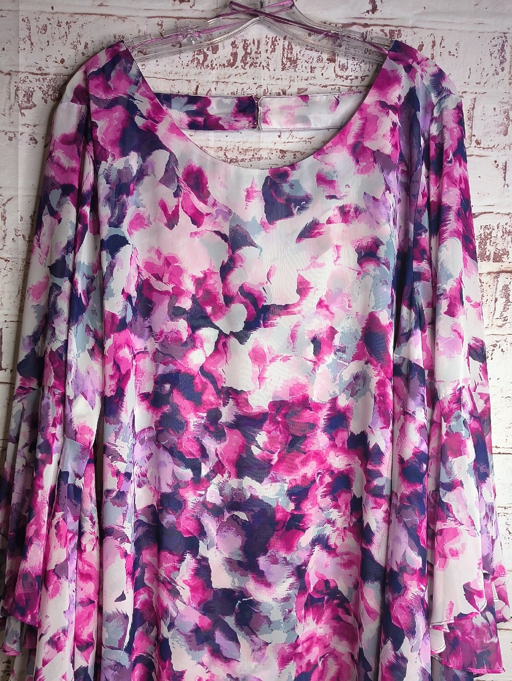 Pink Purple Floral Bell Sleeve Flowy Fit Women's Floral Top Size 3X